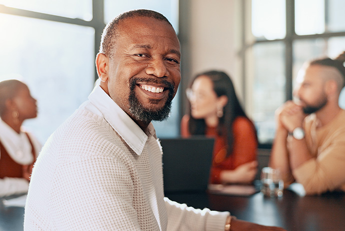Insurance agent smiling at camera
